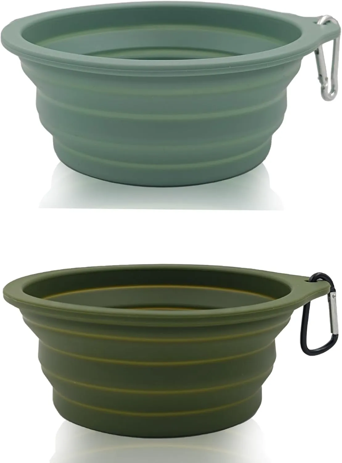 2 Pack Collapsible Dog Travel Bowls (21oz/600ml), 100% Food Grade Silicone Integrated Molding, No Plastic Rim, Portable Pet Feeding Watering Dishes for Outdoors with Clasp, BPA Free