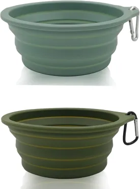 2 Pack Collapsible Dog Travel Bowls (21oz/600ml), 100% Food Grade Silicone Integrated Molding, No Plastic Rim, Portable Pet Feeding Watering Dishes for Outdoors with Clasp, BPA Free
