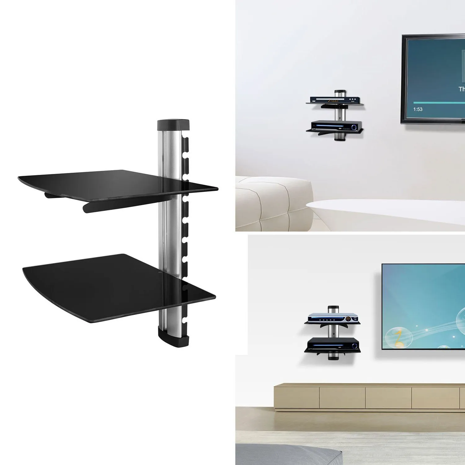 2 Tier Dual Glass Shelf Wall Mount
