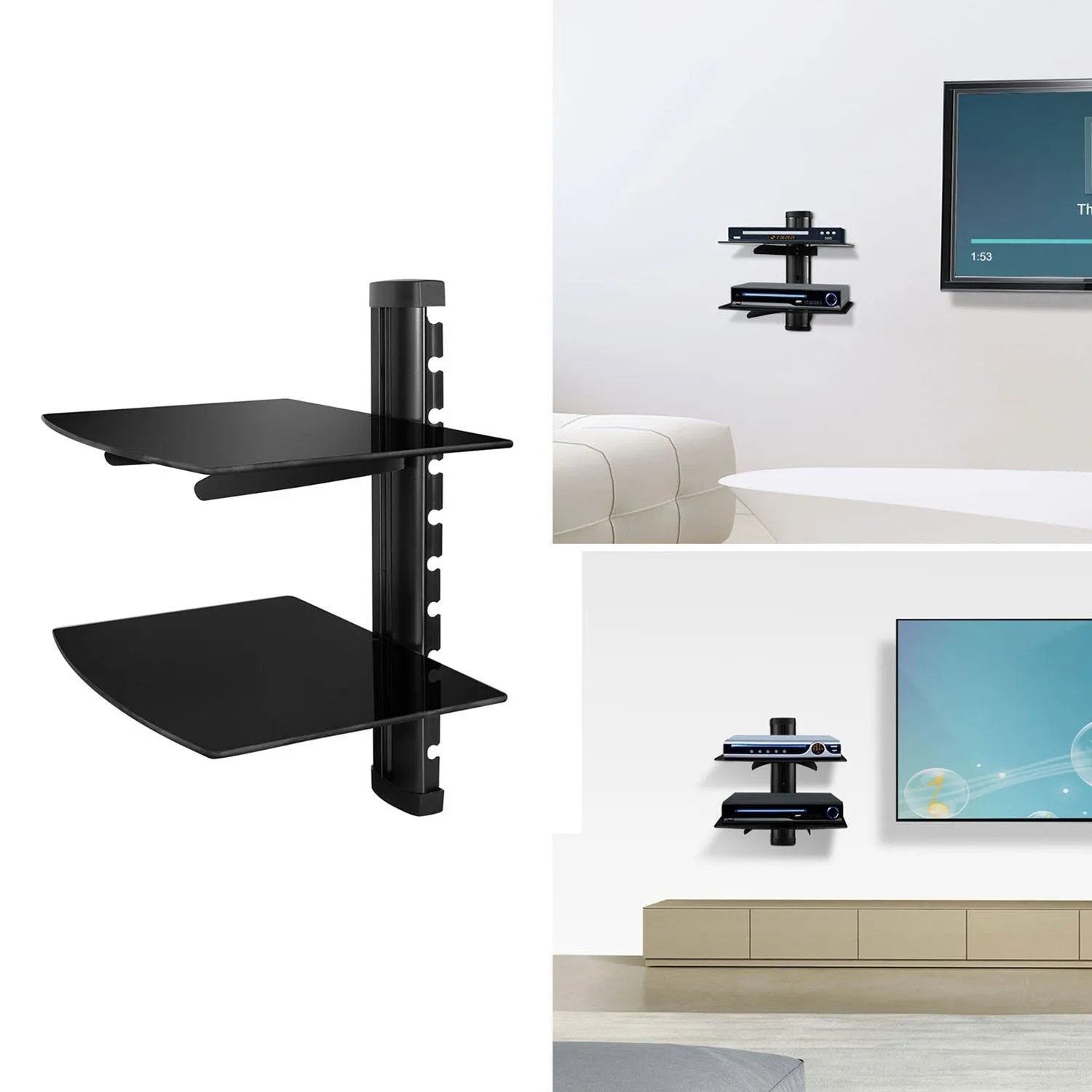 2 Tier Dual Glass Shelf Wall Mount