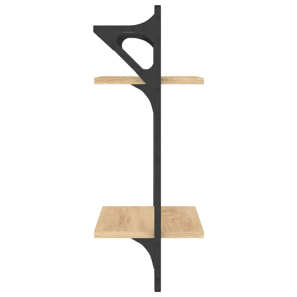 2-Tier Wall Shelves with Bars 2 pcs Sonoma Oak 30x25x65 cm