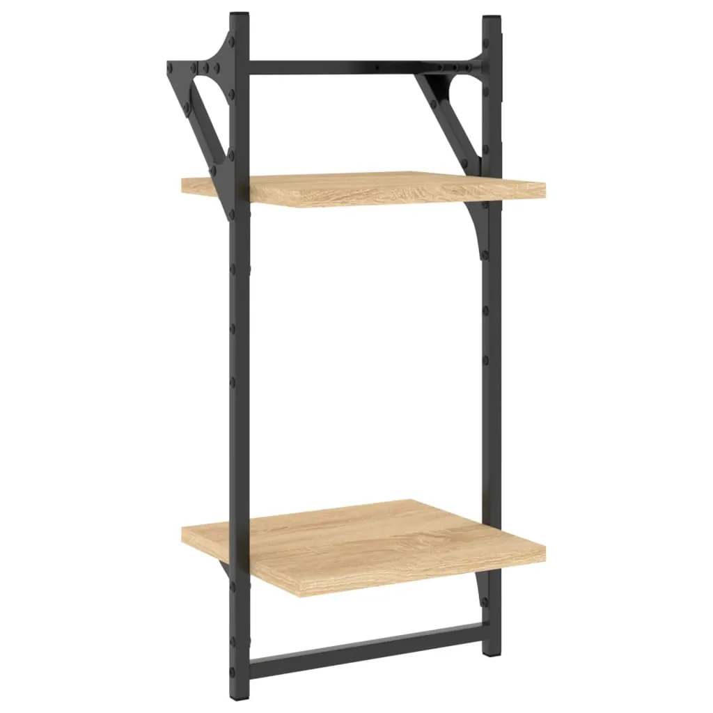 2-Tier Wall Shelves with Bars 2 pcs Sonoma Oak 30x25x65 cm