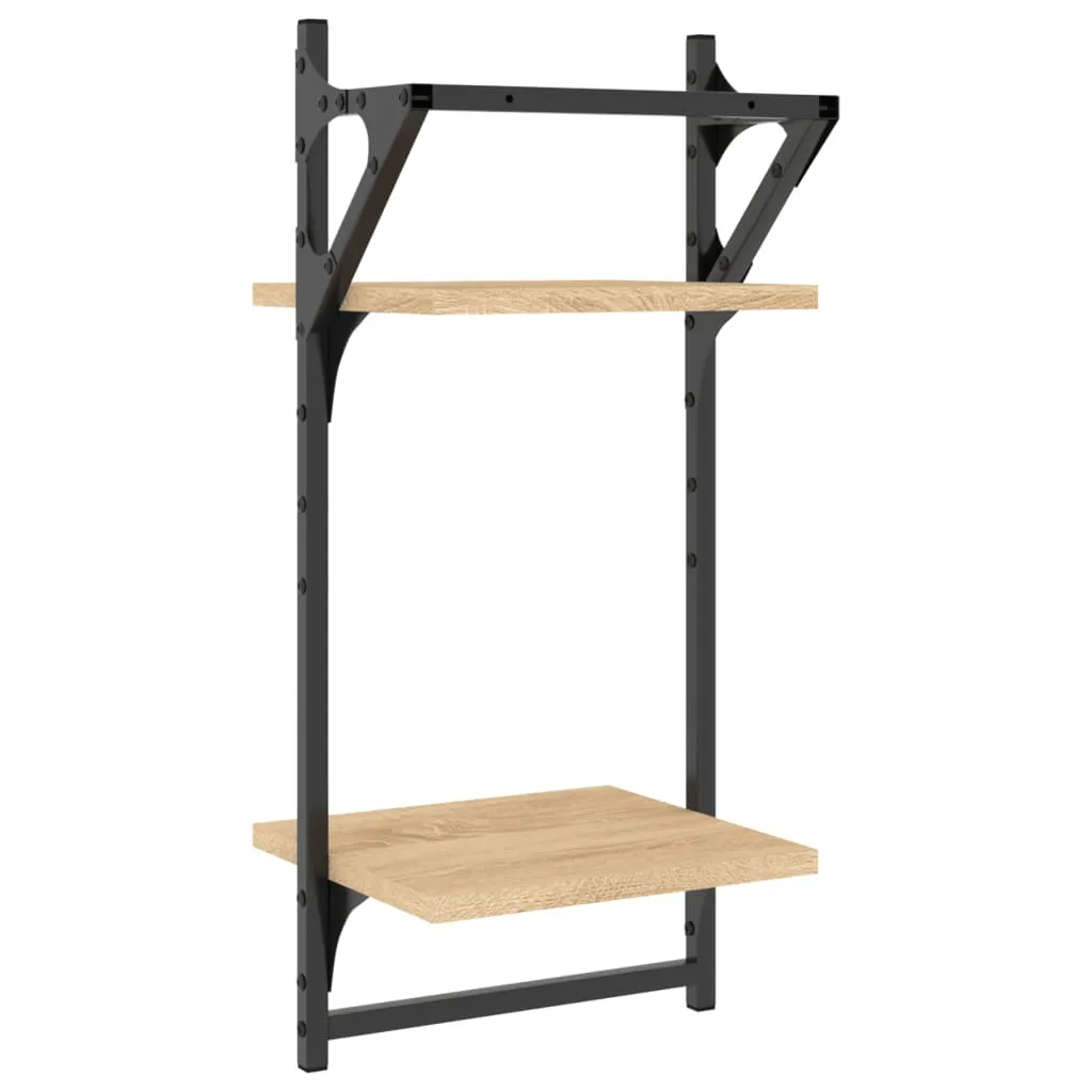 2-Tier Wall Shelves with Bars 2 pcs Sonoma Oak 30x25x65 cm