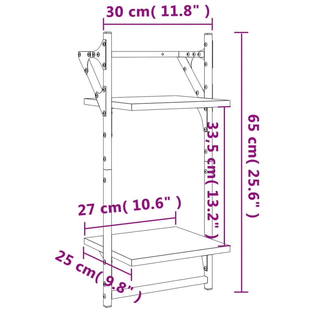 2-Tier Wall Shelves with Bars 2 pcs Sonoma Oak 30x25x65 cm