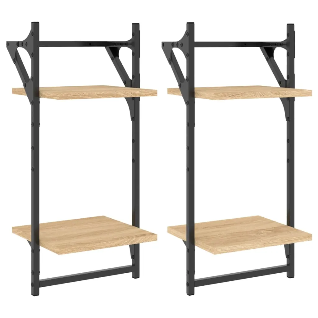 2-Tier Wall Shelves with Bars 2 pcs Sonoma Oak 30x25x65 cm