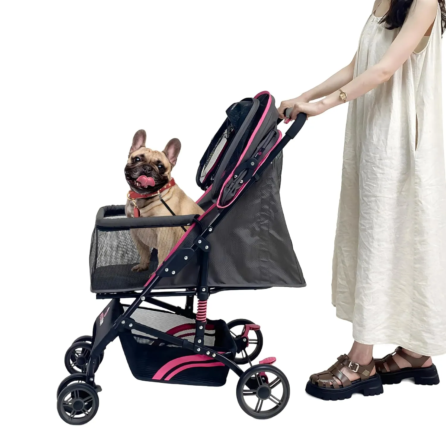 27.2 Buddy Buggies Foldable Pet Stroller - Shock Absorbing Frame with Storage - Machine Washable Fabric - Durable Mesh & UV Protected Retractable Canopy - Cat & Dog Stroller Up to 60lb