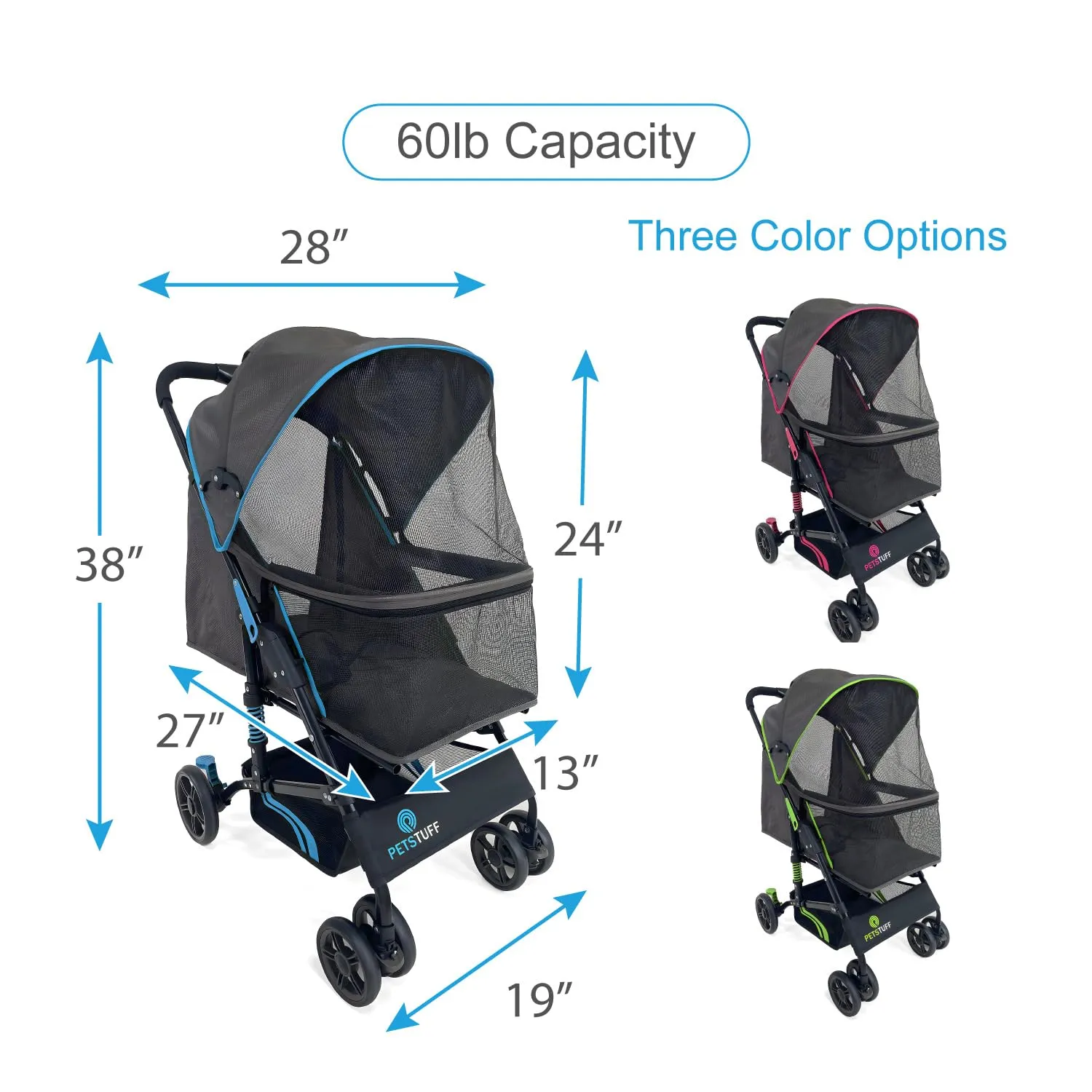 27.2 Buddy Buggies Foldable Pet Stroller - Shock Absorbing Frame with Storage - Machine Washable Fabric - Durable Mesh & UV Protected Retractable Canopy - Cat & Dog Stroller Up to 60lb