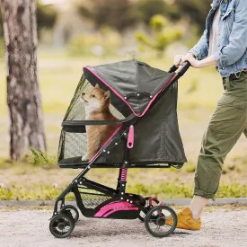 27.2 Buddy Buggies Foldable Pet Stroller - Shock Absorbing Frame with Storage - Machine Washable Fabric - Durable Mesh & UV Protected Retractable Canopy - Cat & Dog Stroller Up to 60lb