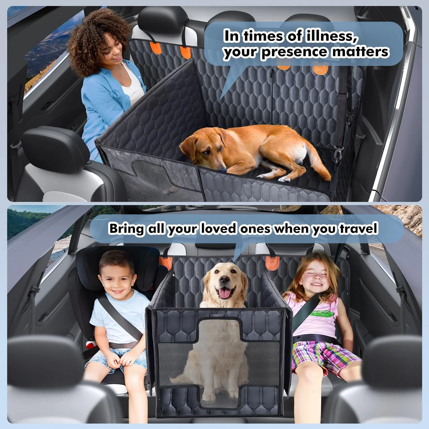 3-in-1 Convertible Dog Car Seat Extender & Booster Seat  400lb Capacity, Waterproof 600D Oxford with Hard Bottom, Scratch-Proof Hammock for Cars & SUVs