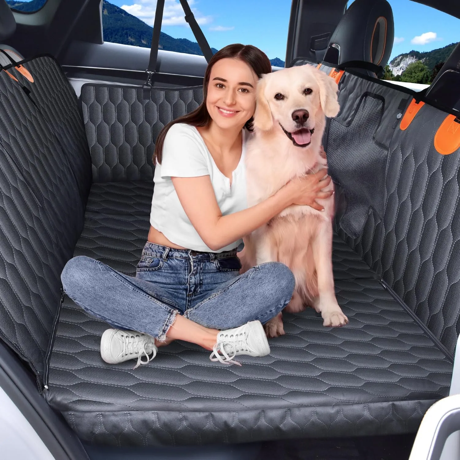 3-in-1 Convertible Dog Car Seat Extender & Booster Seat  400lb Capacity, Waterproof 600D Oxford with Hard Bottom, Scratch-Proof Hammock for Cars & SUVs