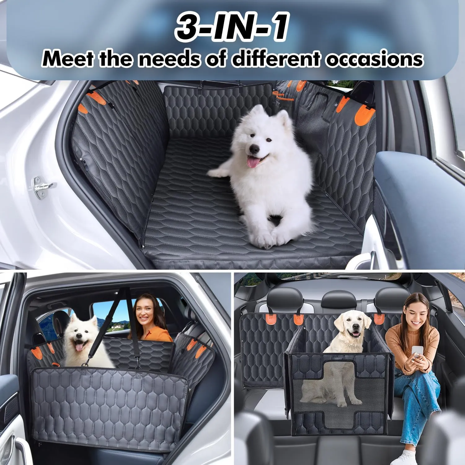 3-in-1 Convertible Dog Car Seat Extender & Booster Seat  400lb Capacity, Waterproof 600D Oxford with Hard Bottom, Scratch-Proof Hammock for Cars & SUVs