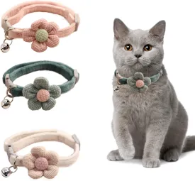 3 PCS Kitten Collar with Bell Cat Collar with Flower Charms Adjustable Suede Cute Cat Collar for Puppy or Cat (Pink, White, Green)