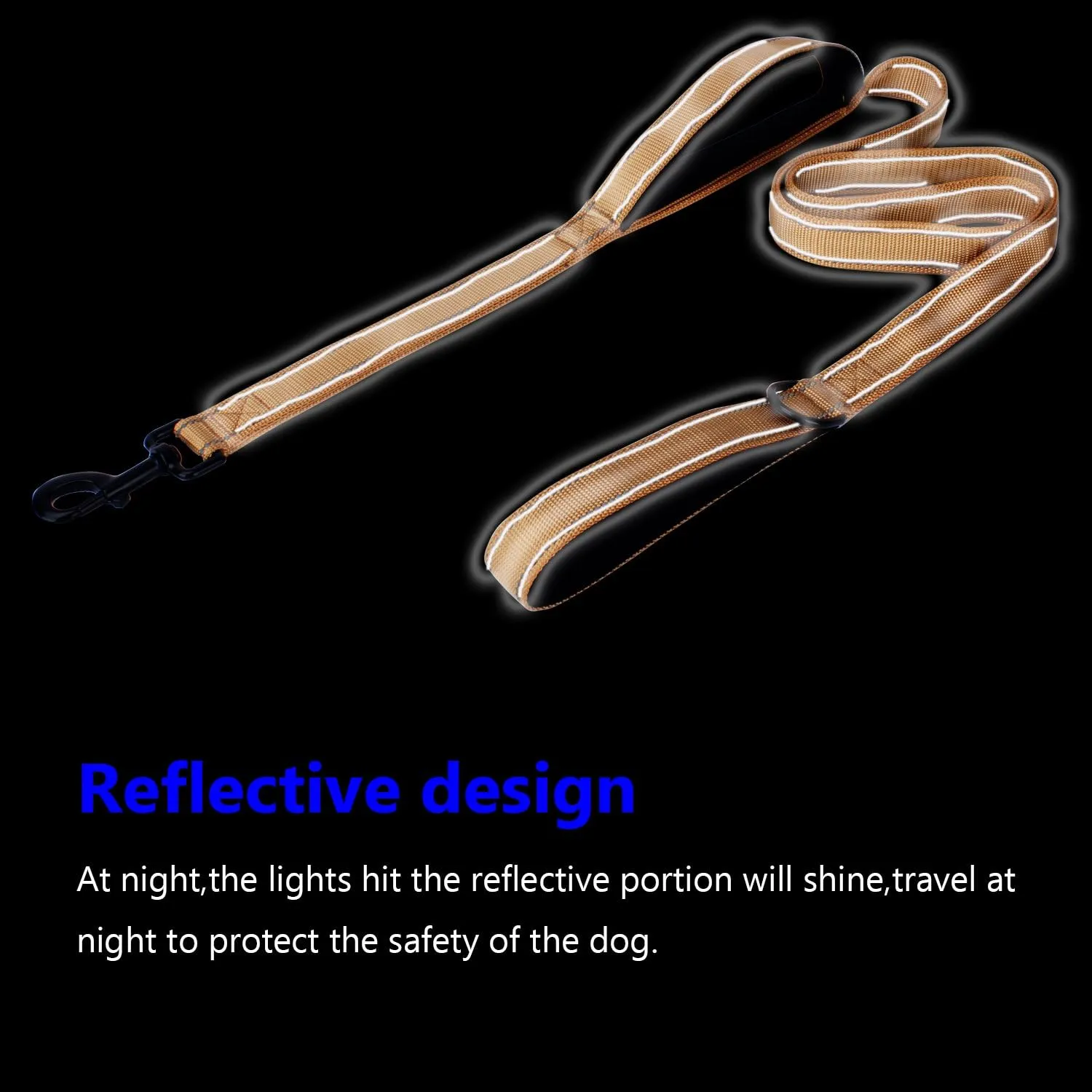 3M Reflective Dog Leash 5ft Long with Traffic Padded Handle, Dog Training Leash Heavy Duty,Double Handle Lead for Large or Medium Dog Black