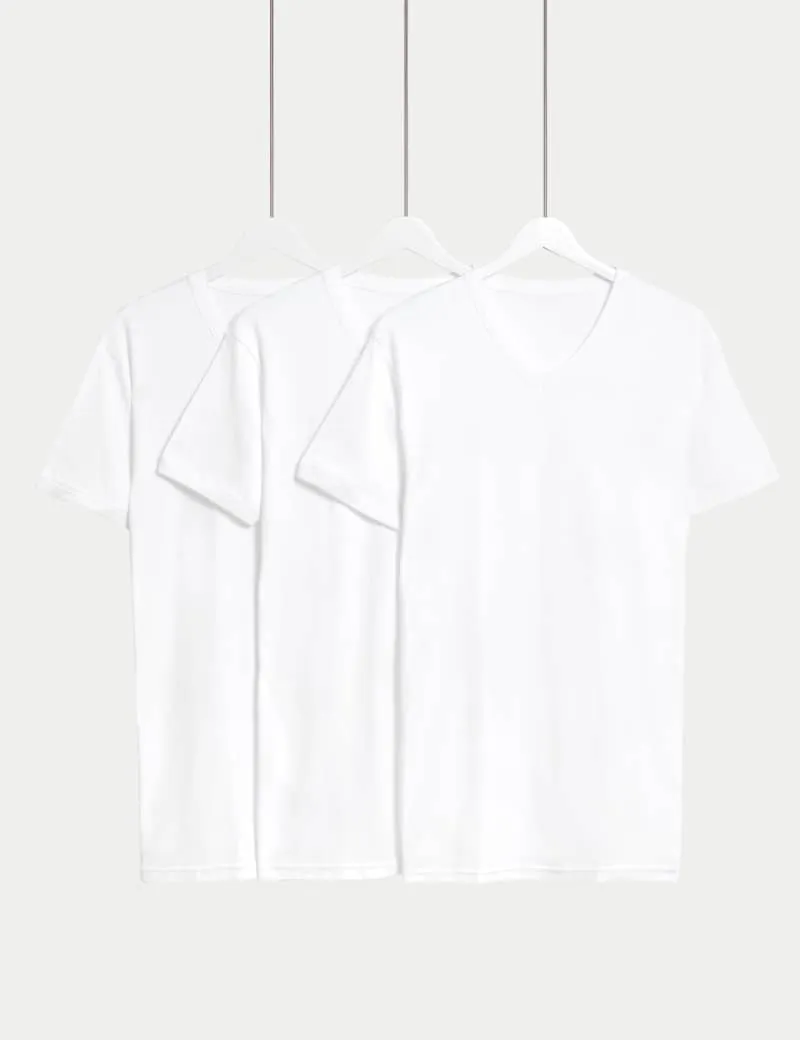 3pk Pure Cotton V-Neck T-Shirt Vests