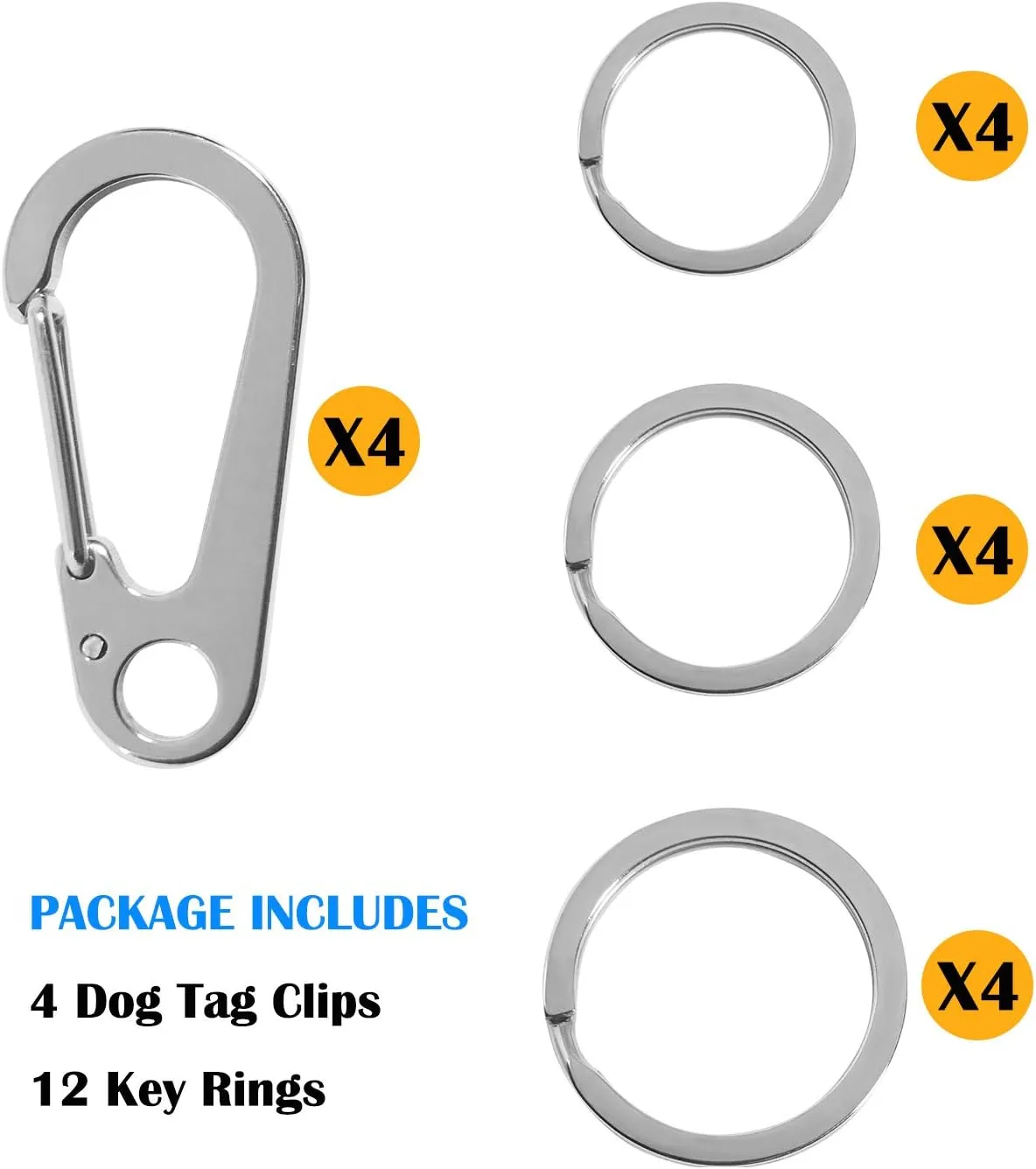 4 Pack Dog Tag Clips Durable Dog ID Tag,304 Stainless Steel Quick Clip and Rings,Easy Change Pet ID Tag Holder for Dog Cat Collars and Harnesses