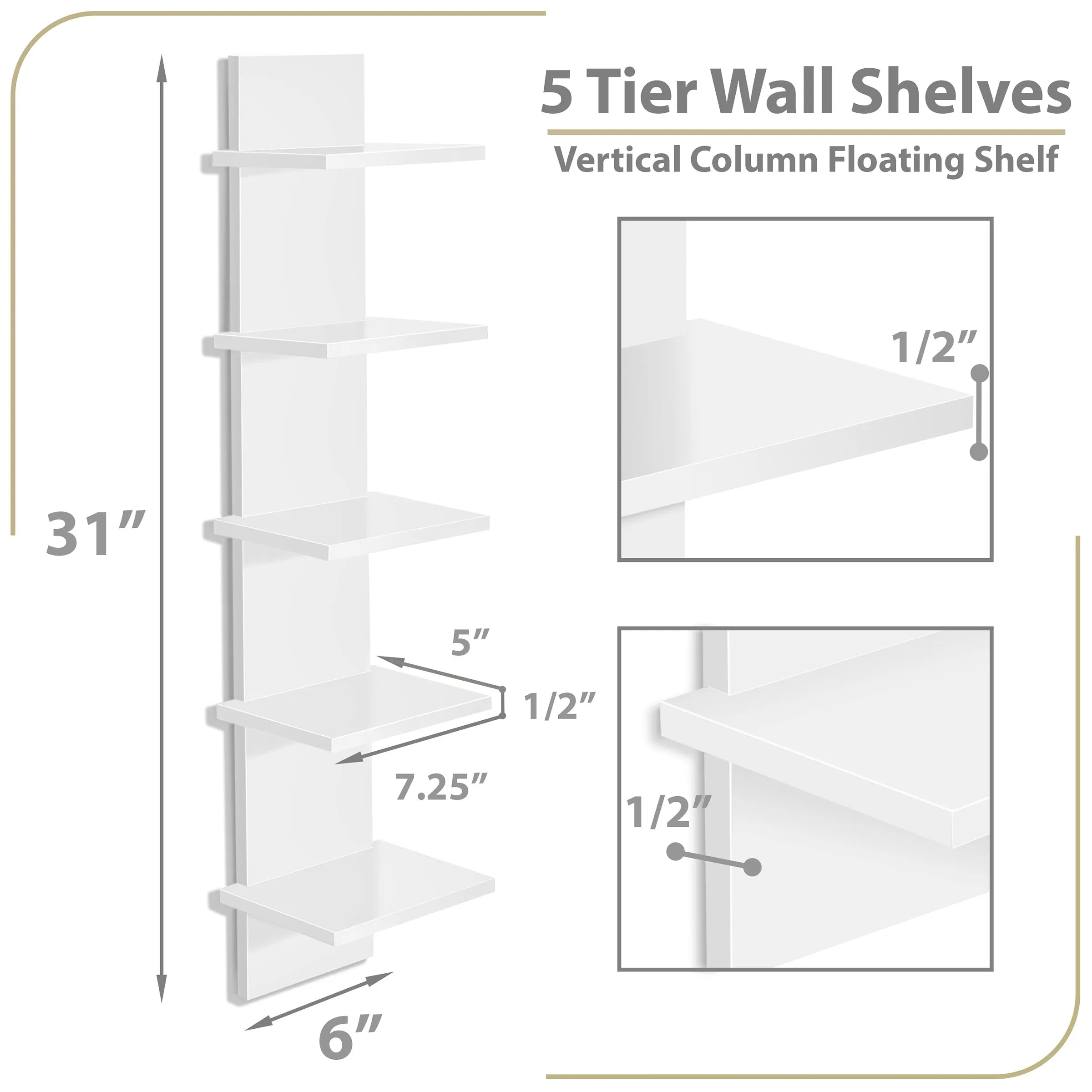 5 Tier Vertical Wall Shelf Unit