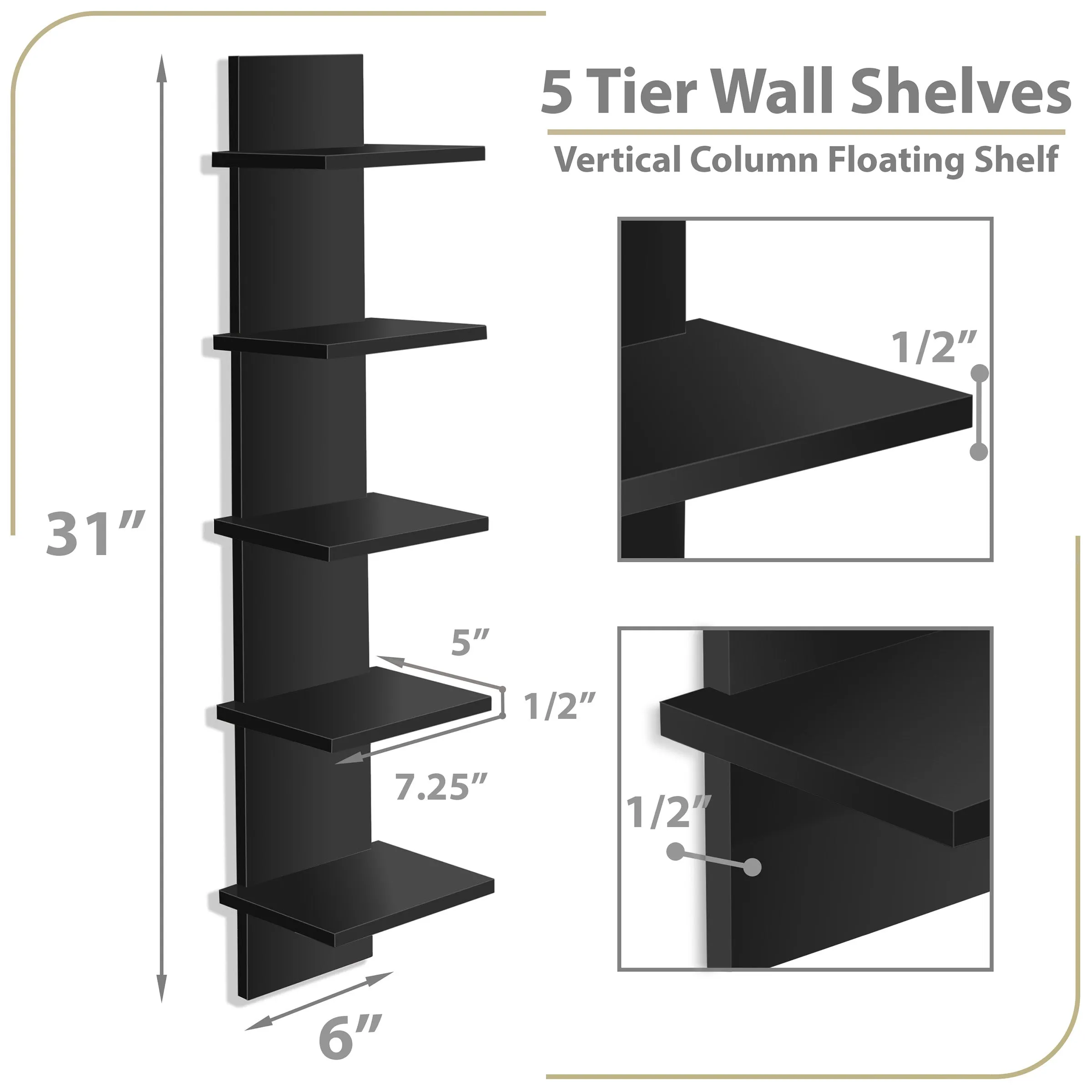 5 Tier Vertical Wall Shelf Unit