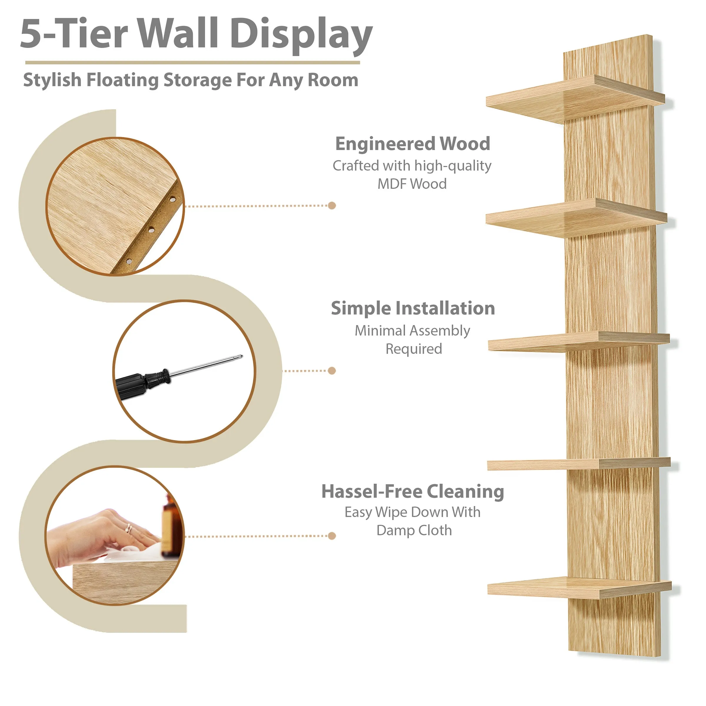 5 Tier Vertical Wall Shelf Unit