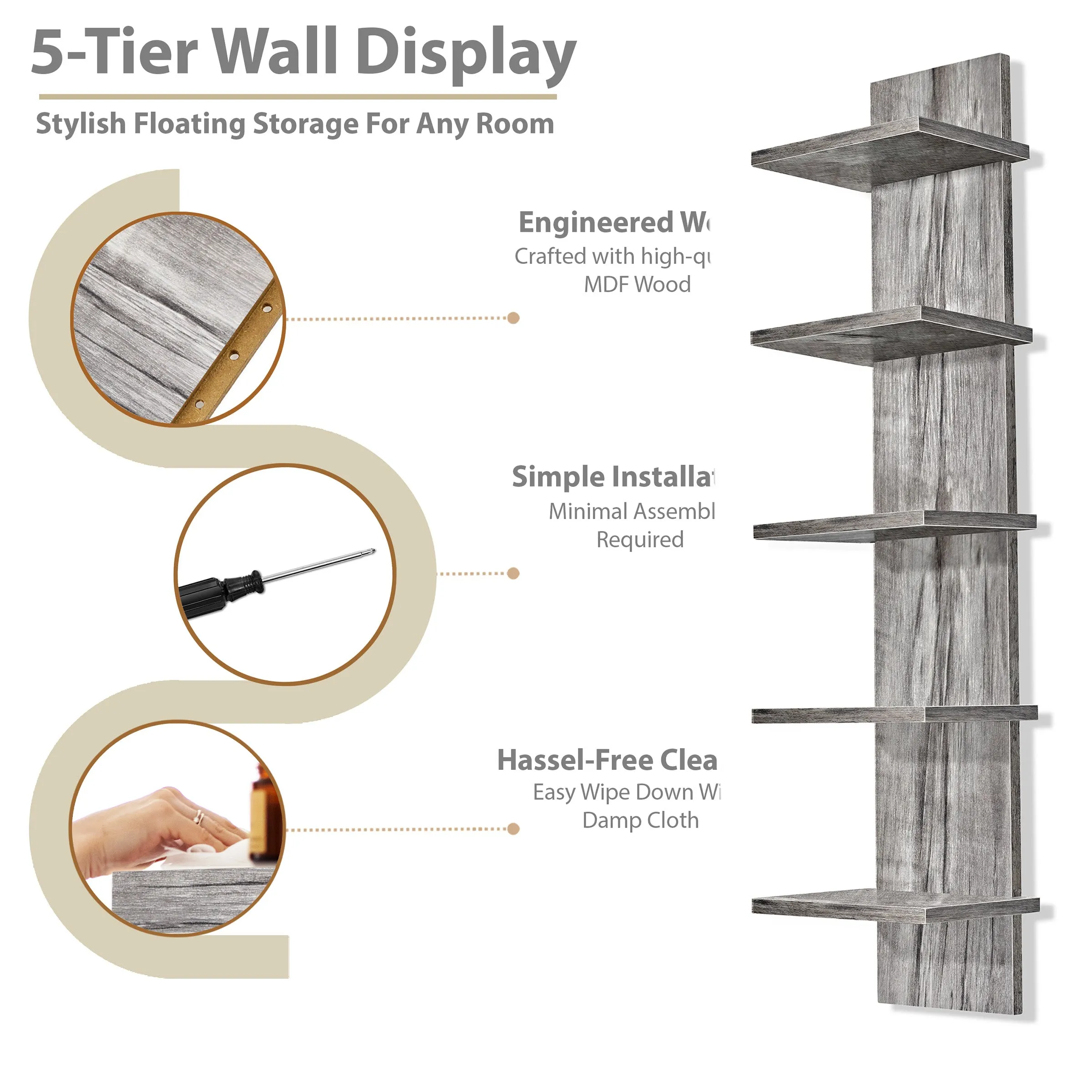 5 Tier Vertical Wall Shelf Unit