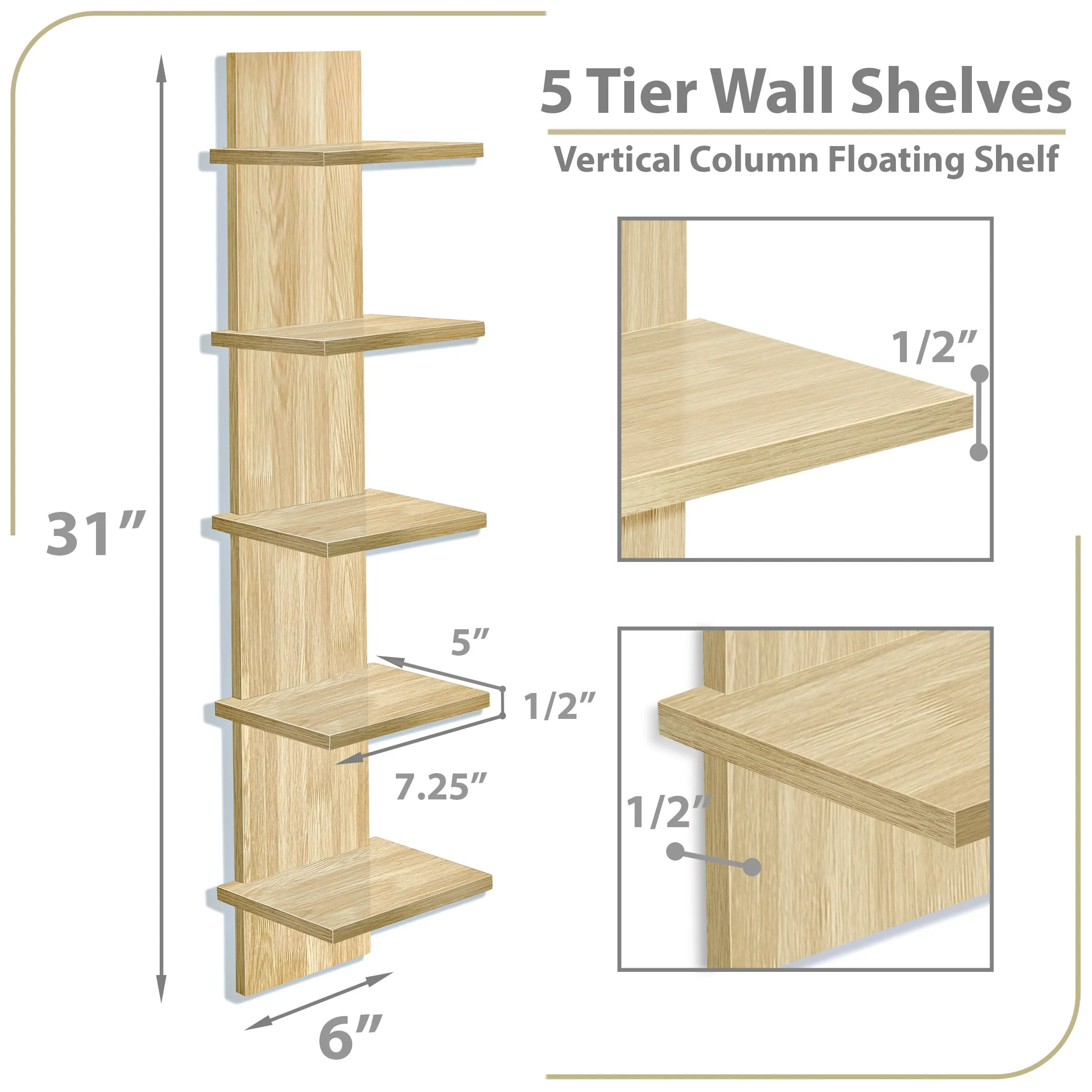 5 Tier Vertical Wall Shelf Unit