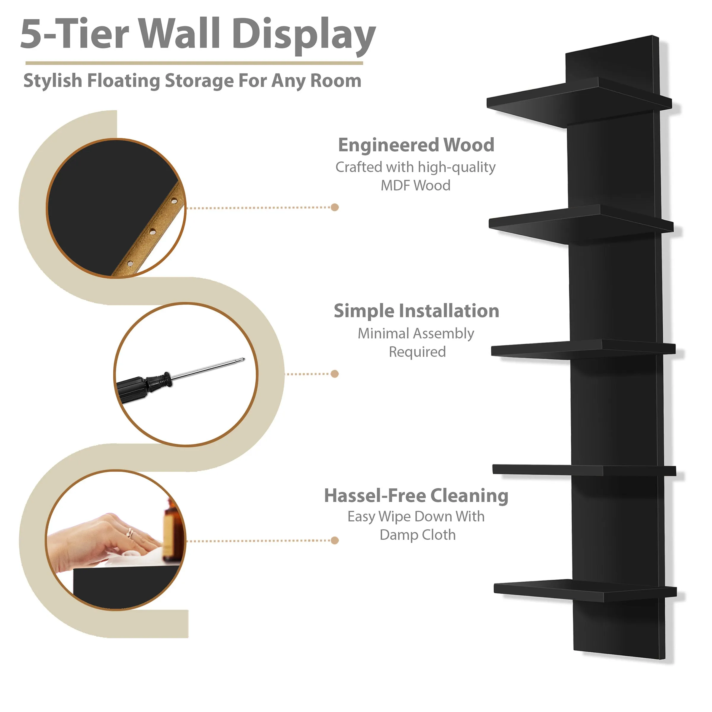 5 Tier Vertical Wall Shelf Unit