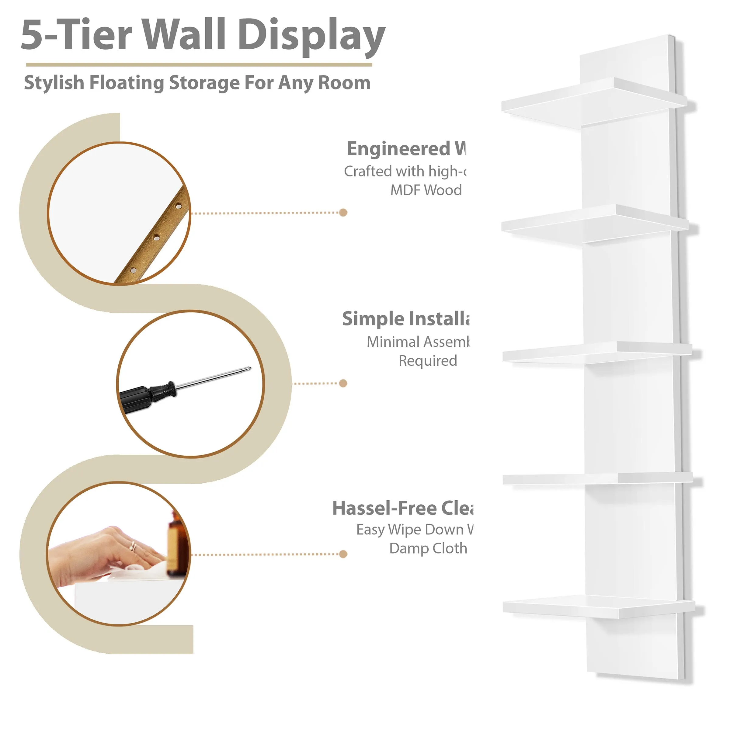 5 Tier Vertical Wall Shelf Unit