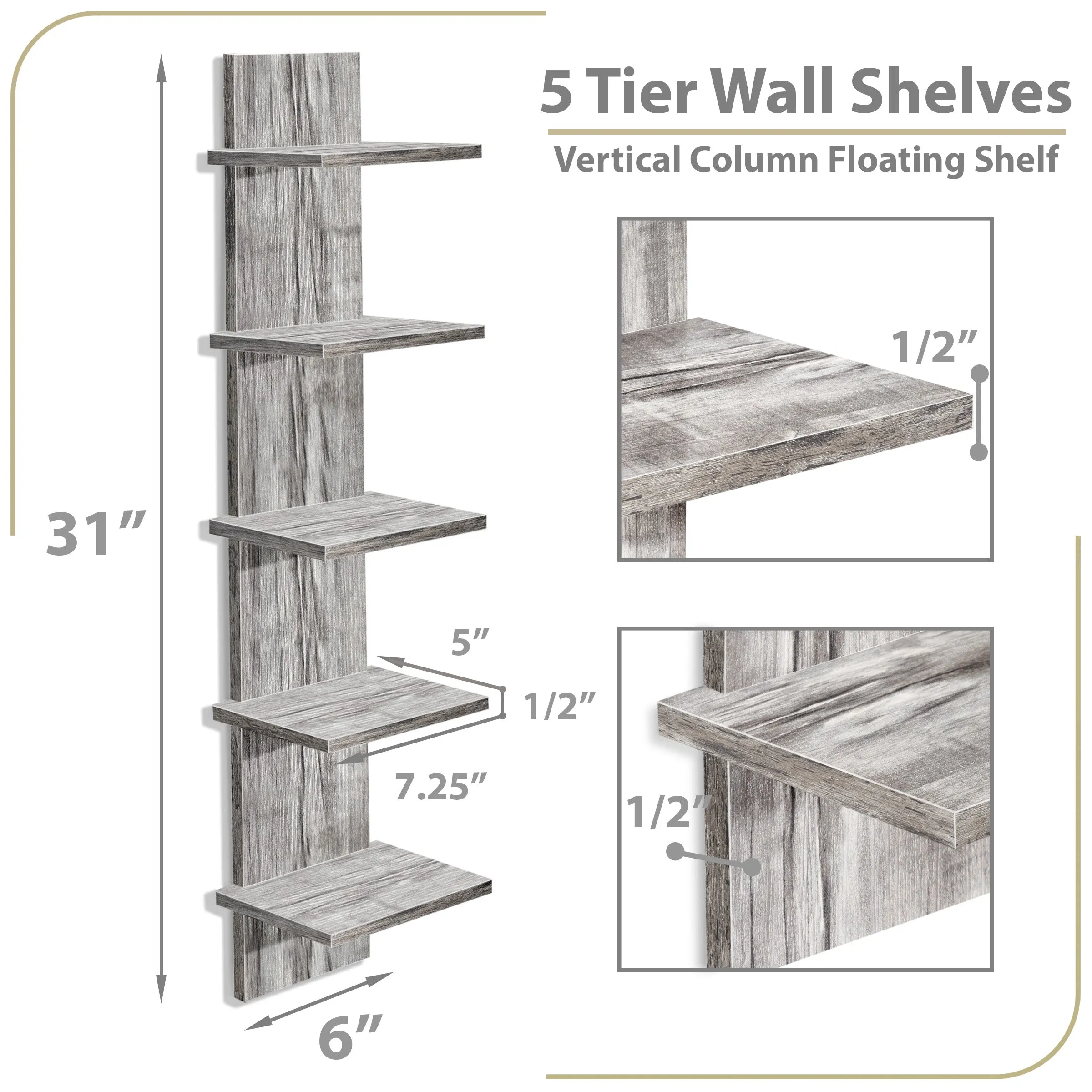 5 Tier Vertical Wall Shelf Unit