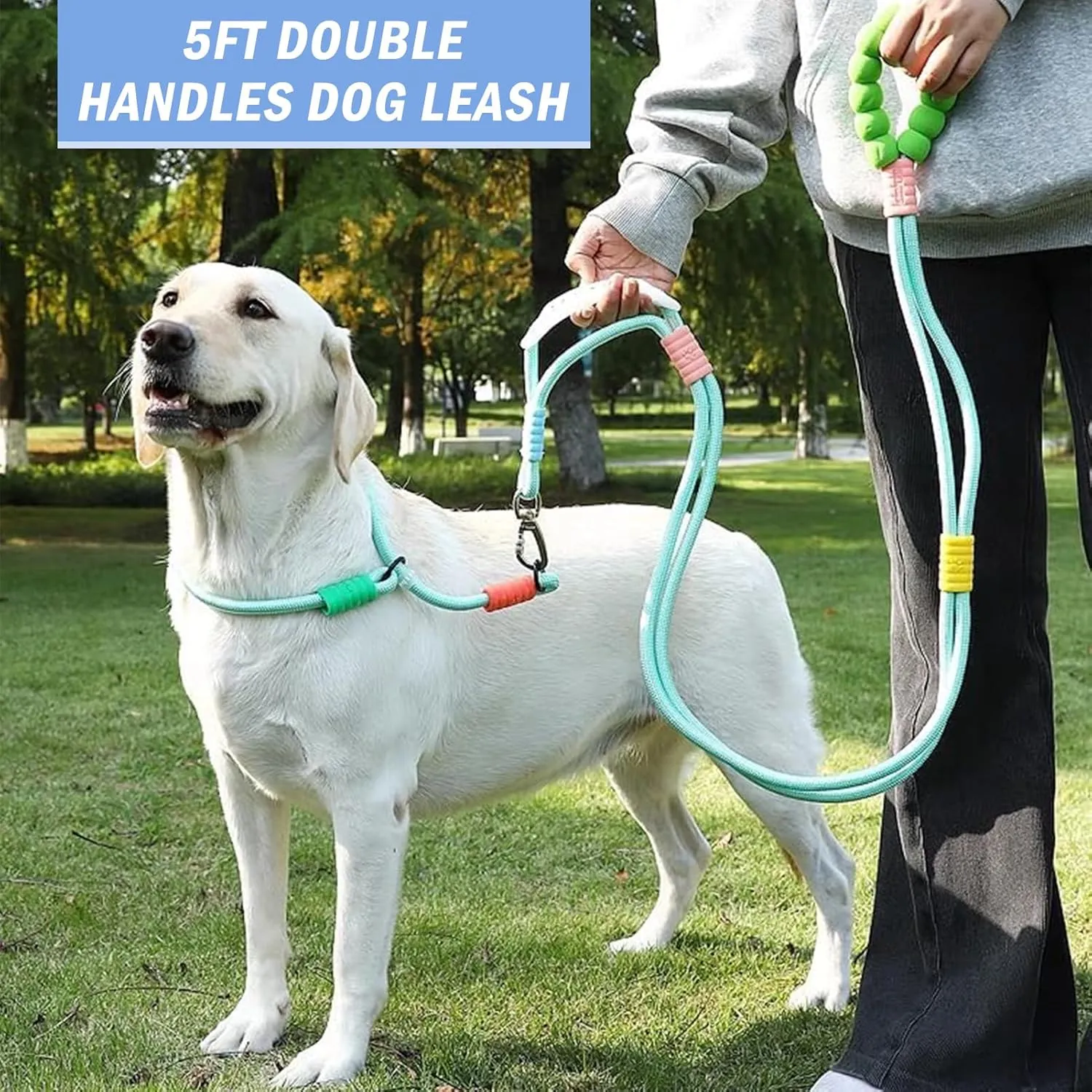 5FT Heavy Duty Dog Leash for Medium & Large Dogs - 2 Comfortable Traffic/Padded Handles, Hands-Free Hip/Waist/Crossbody Design, Ideal for Walking, Running, Training, Jogging