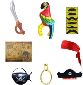 8PCS Pirate Accessories, Pirate Costume Accessories Kids Women Men,Pirate Set for Halloween Pirate Party Costume Masquerade Kid Birthday Bandana Sword Parrot Eyepatch Beard Map Earring Hat