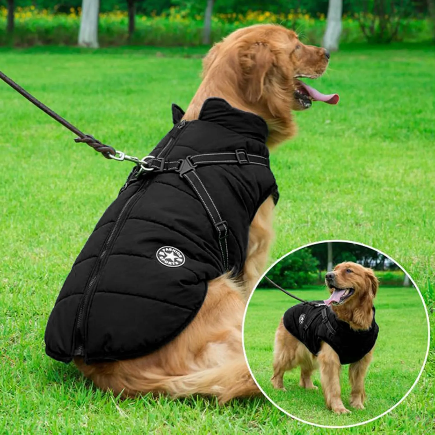 Aiboria Dog Coat for Winter Waterproof Dogs Jackets Windproof Fleece Small Dog Vest Harness Winter Warm Dog Jacket Padded Pet Black S