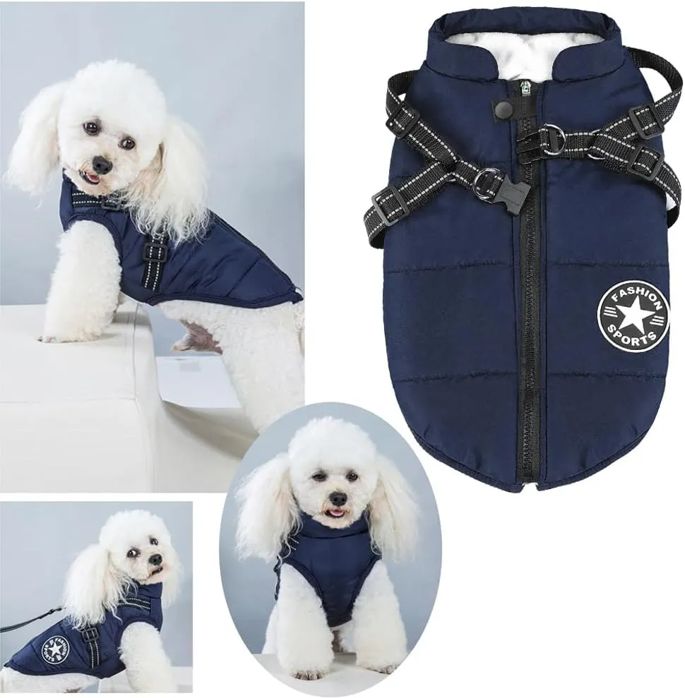 Aiboria Dog Jackets for Winter Windproof Waterproof 2 in 1 Outfit Cold Weather Coat Dog Vest Harness Puppy Winter Warm Jacket Small Blue S