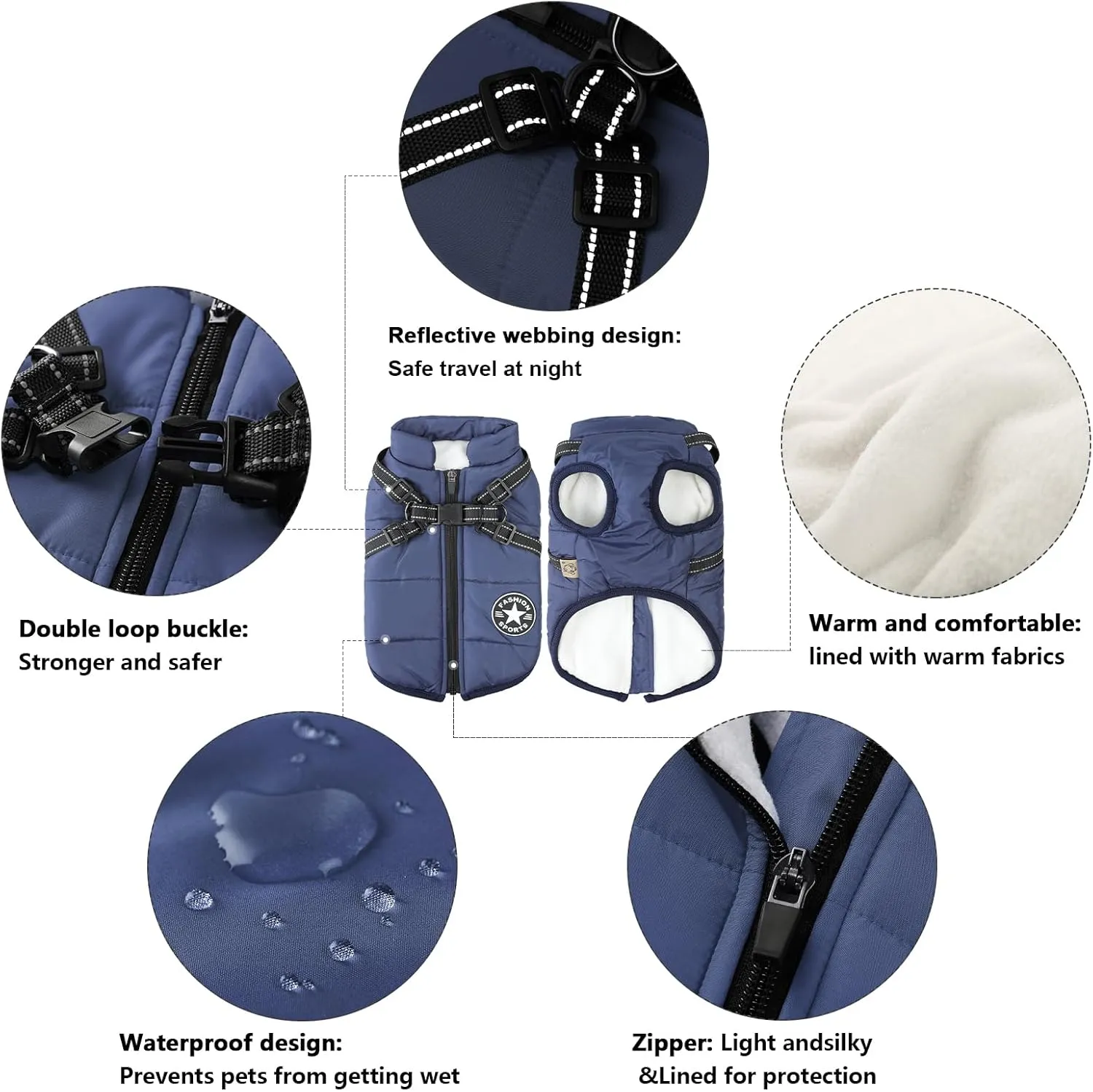 Aiboria Dog Jackets for Winter Windproof Waterproof 2 in 1 Outfit Cold Weather Coat Dog Vest Harness Puppy Winter Warm Jacket Small Blue S