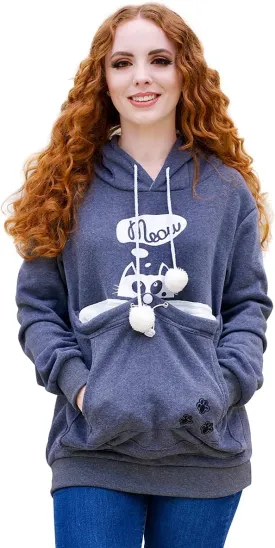 ALYC Pet Pouch Hoodie- Dog Cat Holder Carrier Sweatshirt Fleece Big Pouch Pullover for Women (Dark Grey, Small)