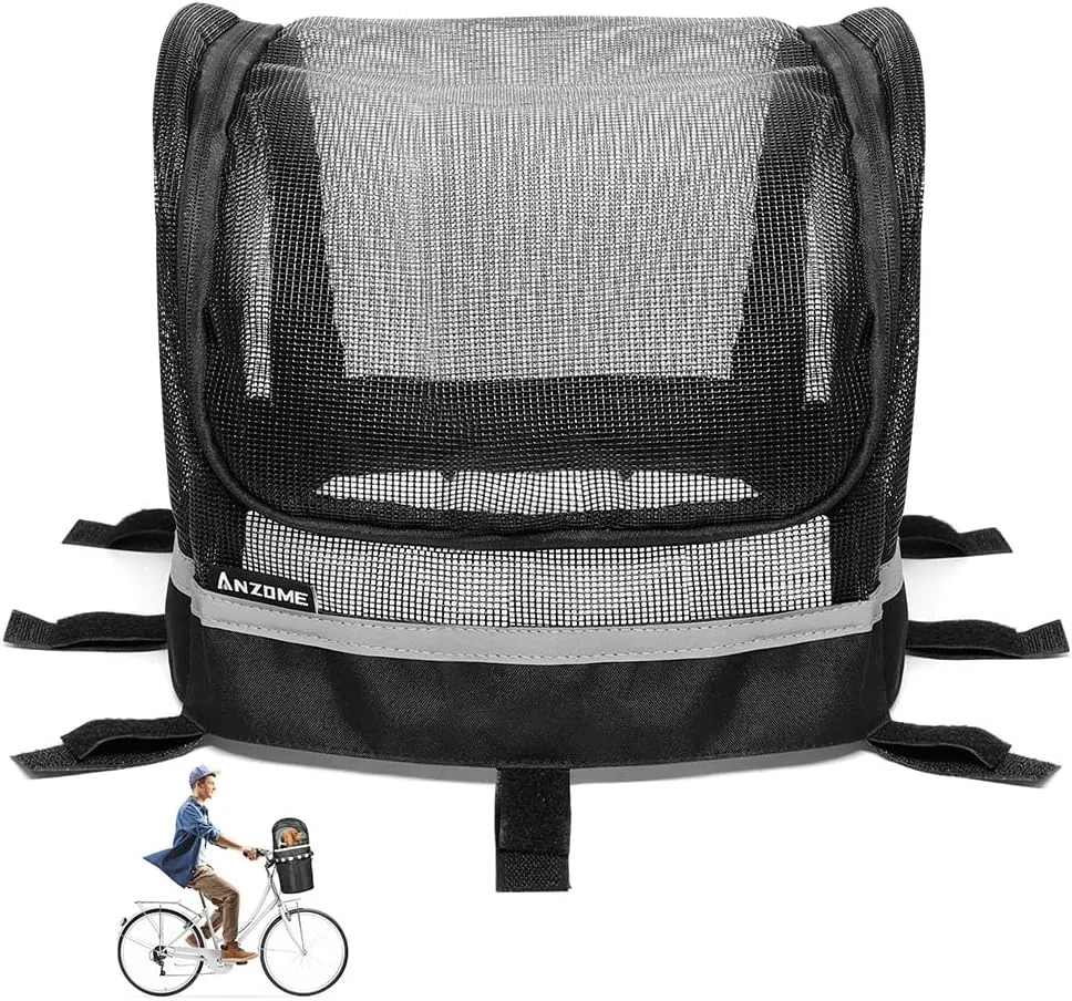 ANZOME Bike Basket Cover, Removable Full Zip Opening Dog Bike Basket Cover, Easily Put in & Take Out Breathable Net for Maximum Basket 12.9L*8.6W (Basket not Included)