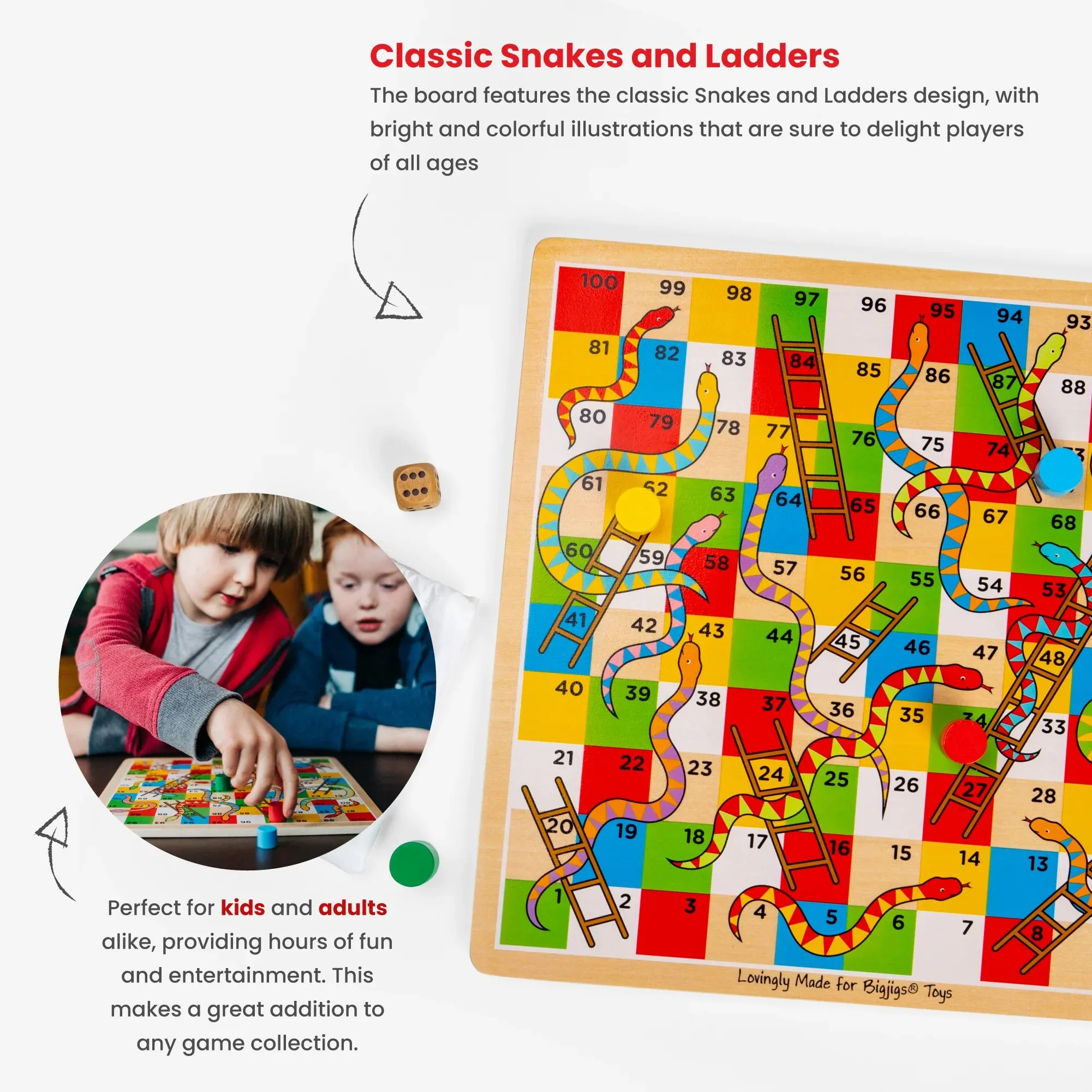 Bigjigs Traditional Snakes & Ladders Game