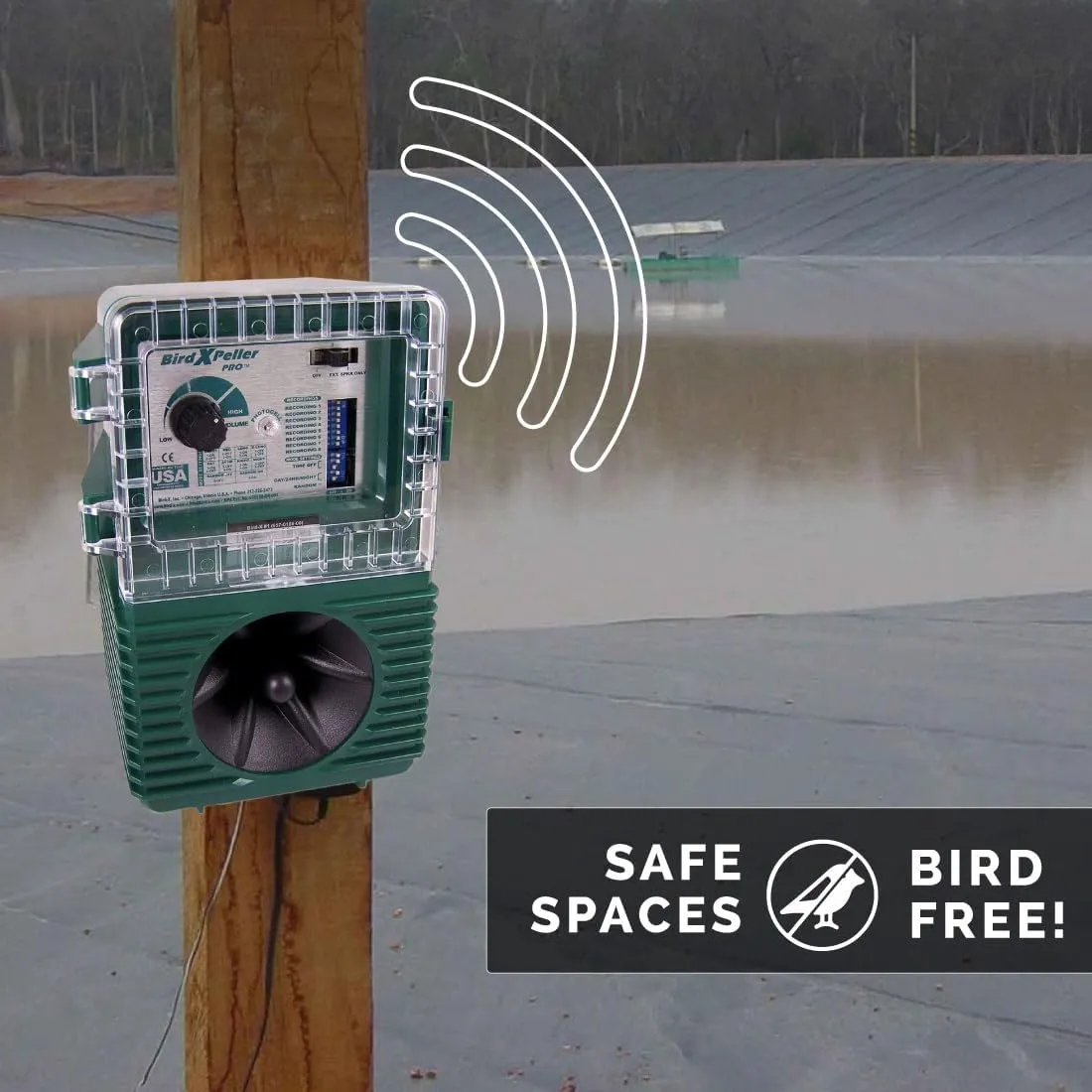 Bird-X BirdXPeller Pro Electronic Bird Preventer Version 2, Sonic Bird Decoy Device, Perfect for Crows, Blackbirds, Grackles, Cormorants, and Ravens, Covers up to 1 Acre, 3-5 kHz Frequency