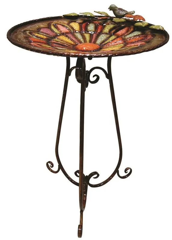 Birdbath Metal Leaf And Bird
