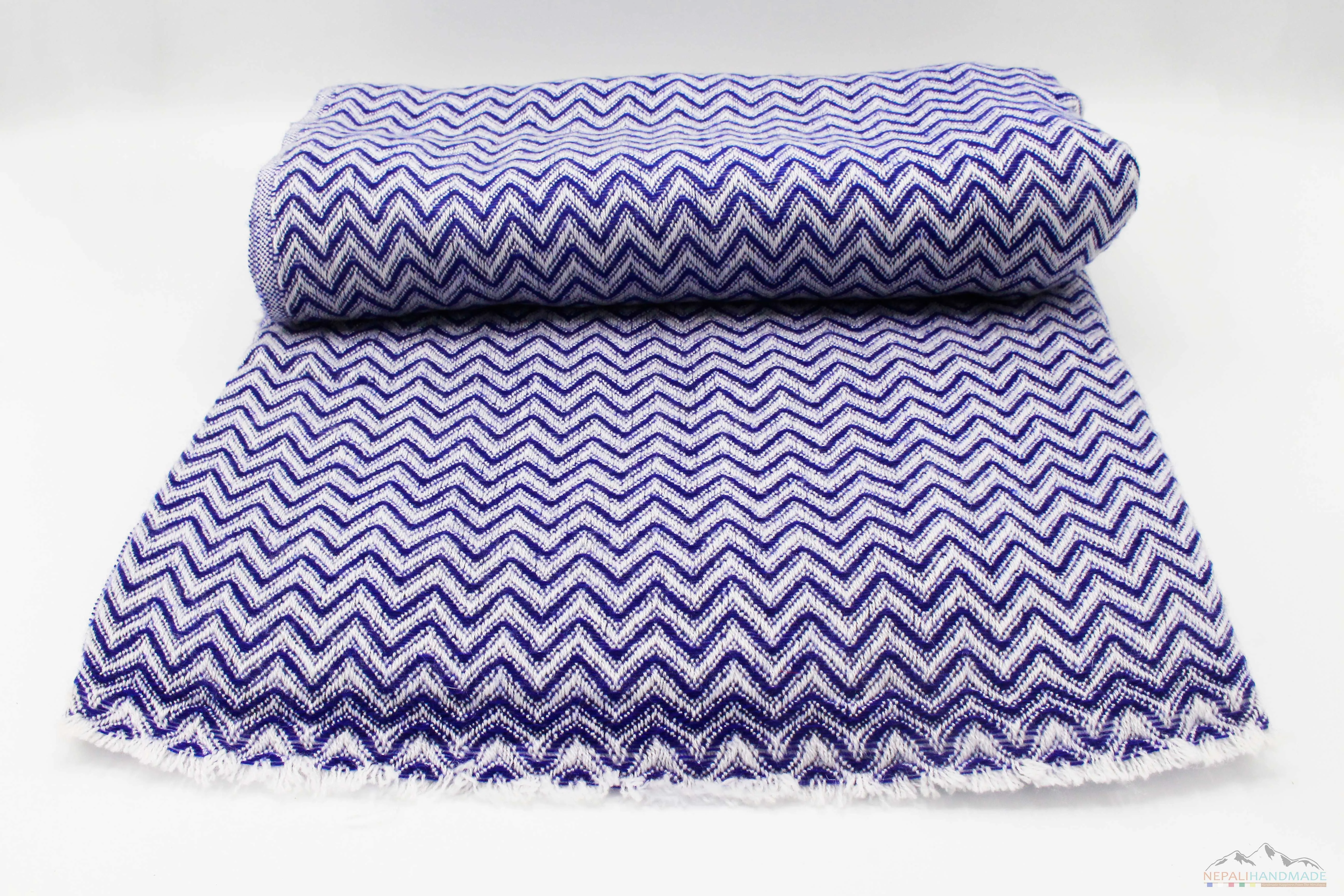 Blue & White Chevron Cashmere Blanket