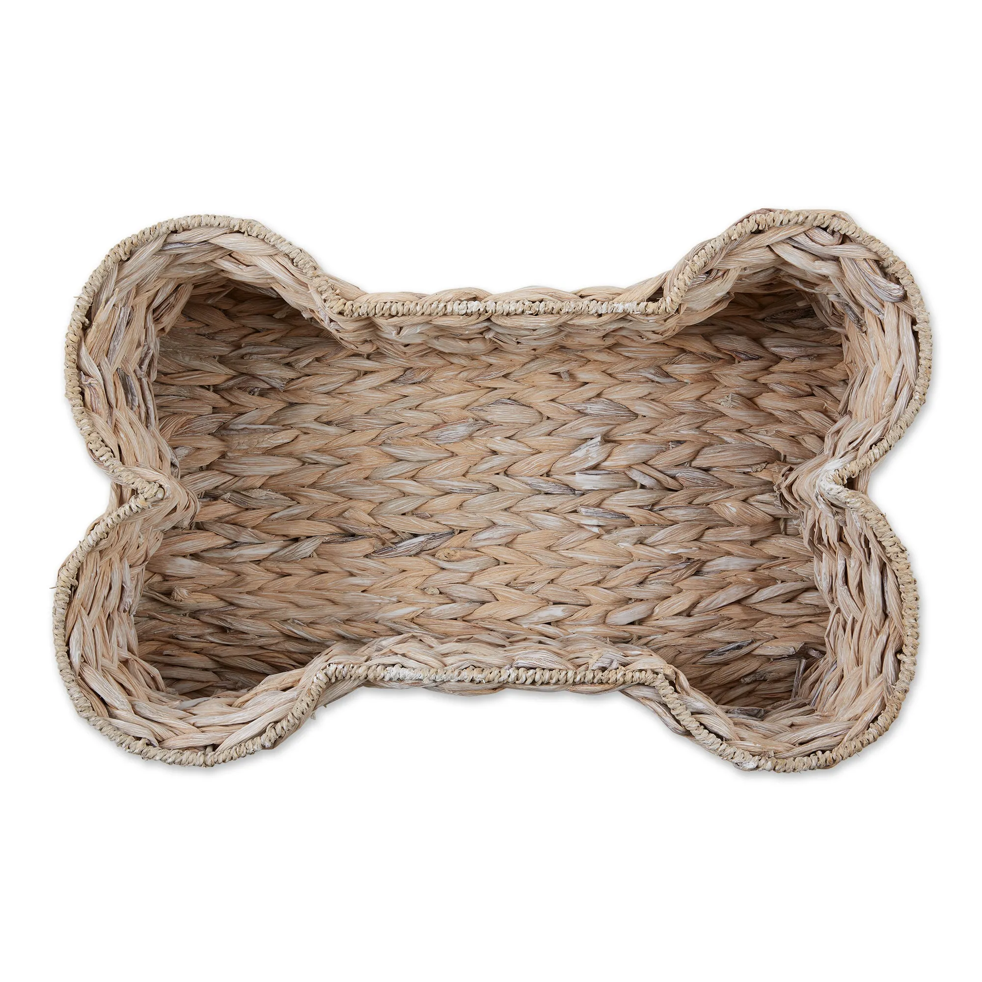 Bone Dry Hyacinth Pet Storage Basket, Bone Shaped, White Wash, Large - 24x15x9"