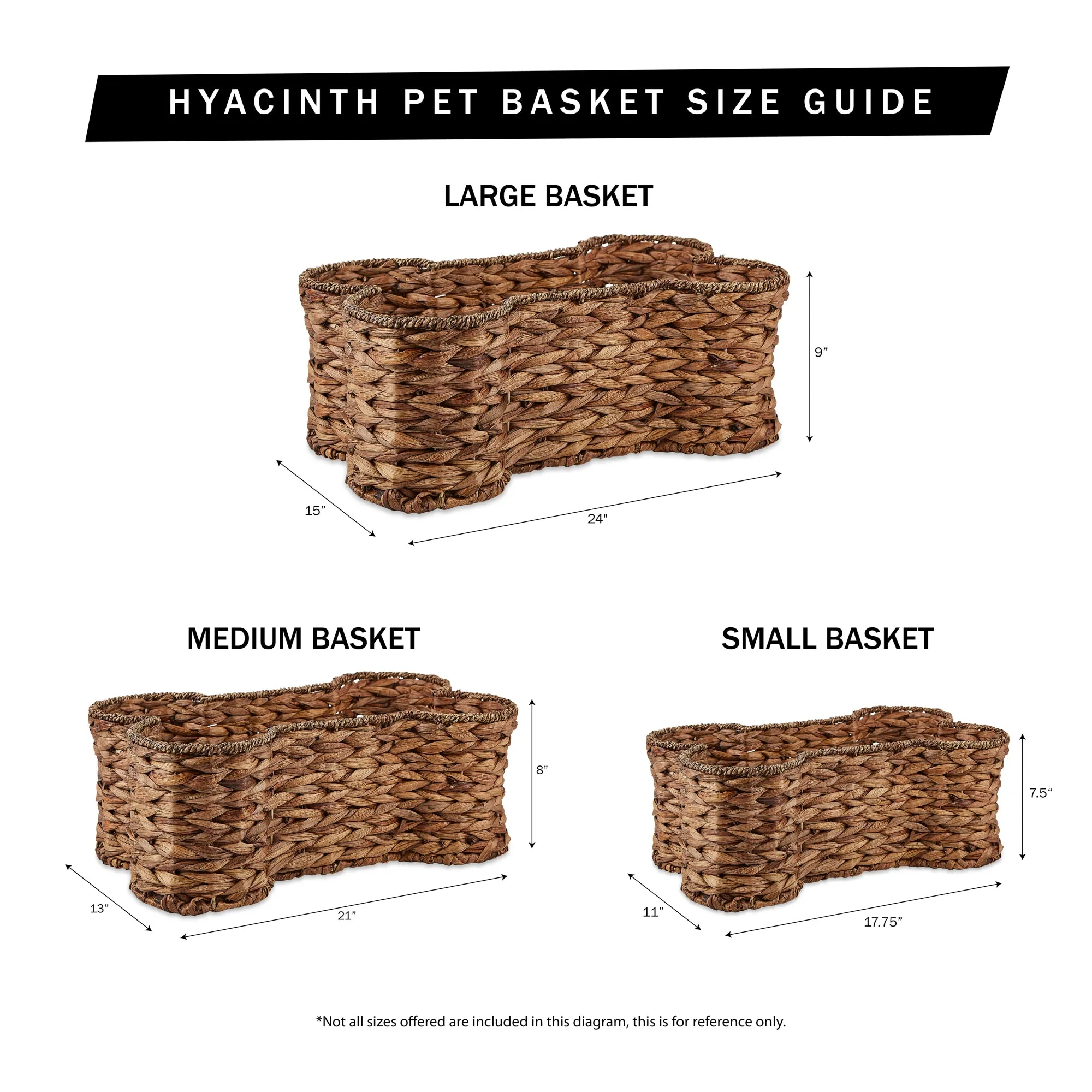 Bone Dry Hyacinth Pet Storage Basket, Bone Shaped, White Wash, Large - 24x15x9"