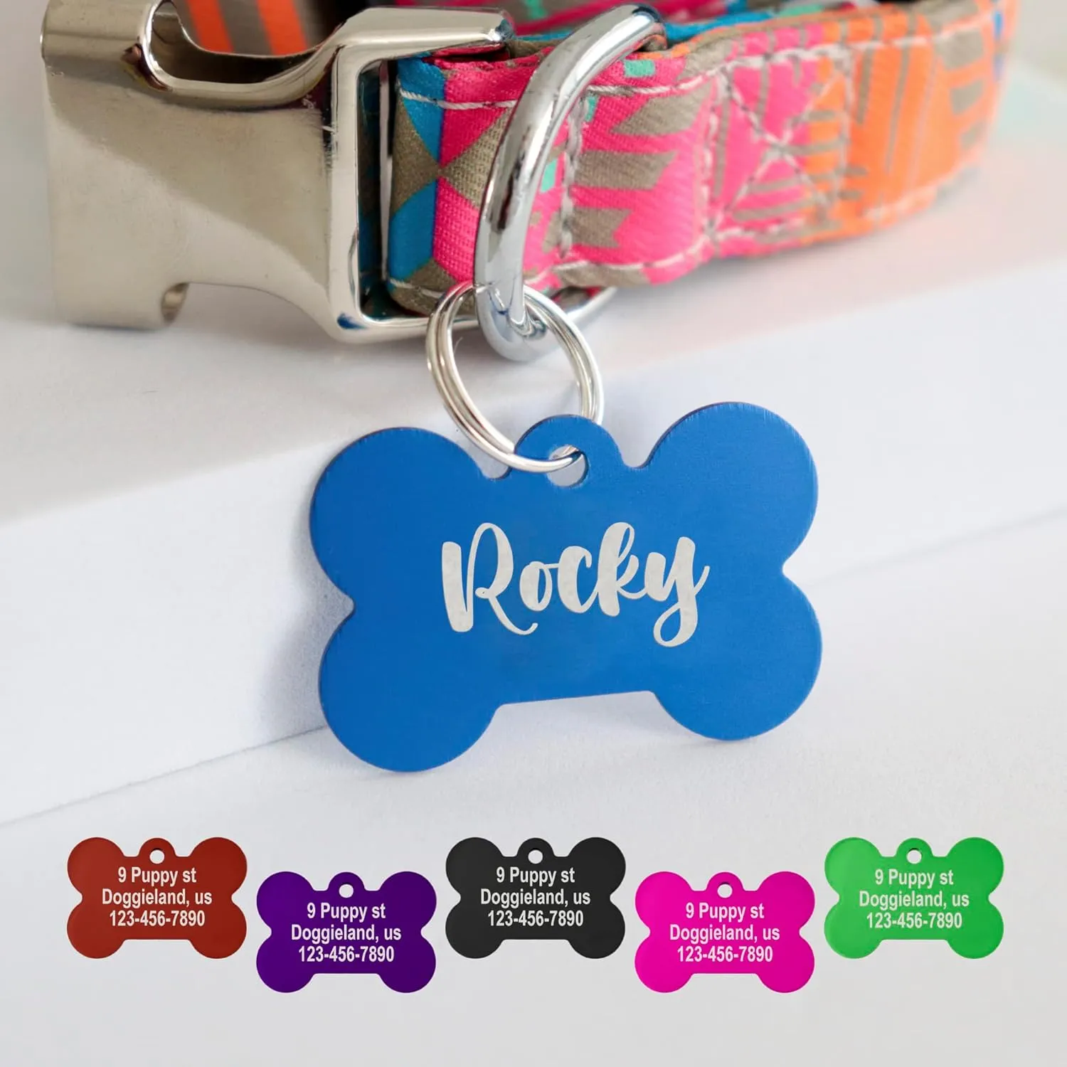 Bone Shape Dog ID Tags Aluminum Custom Laser Engraved Both Sides with up to 4 Lines of Text, Dog Name Tags Personalized with Durable Engraving