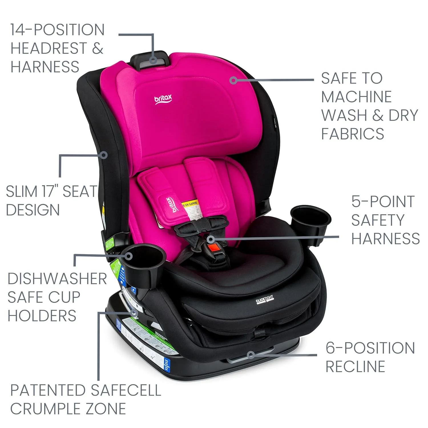 Britax Poplar Convertible Car Seat - Magenta Onyx