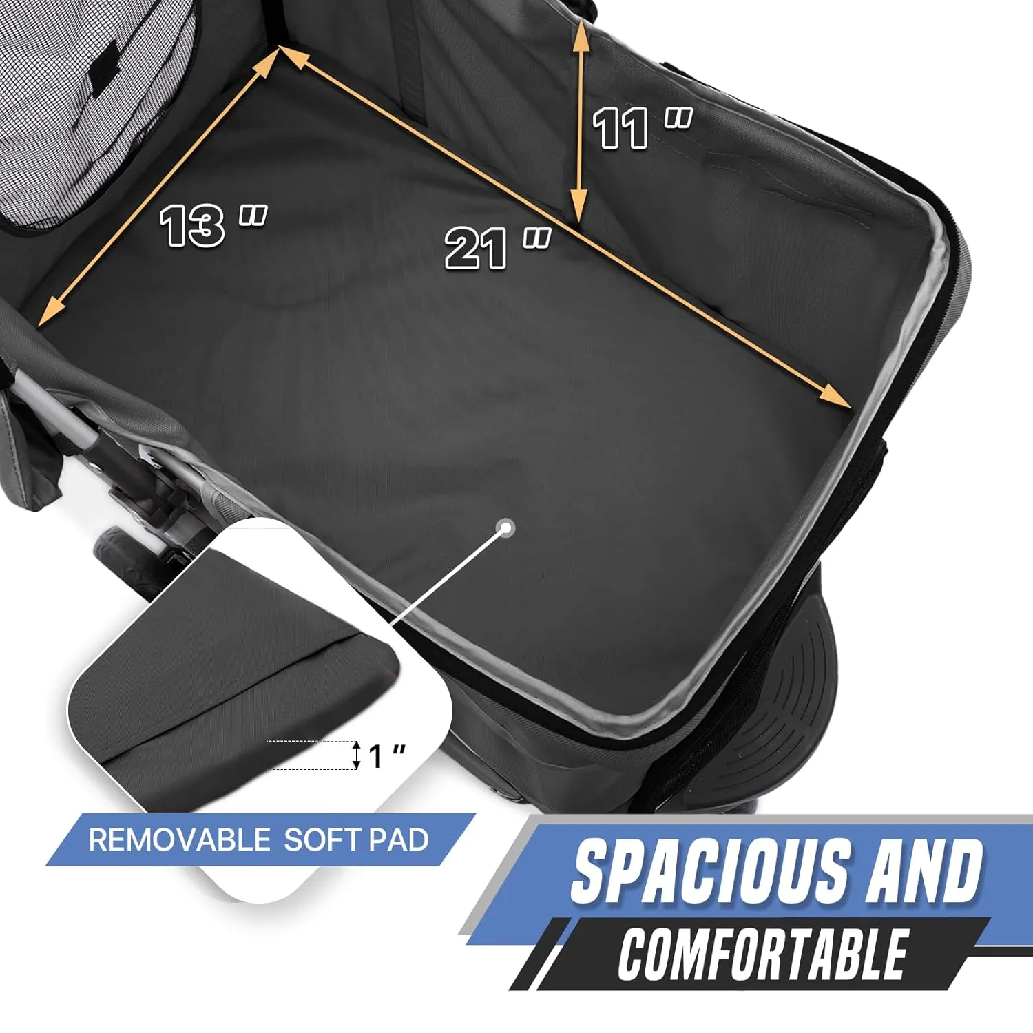 Cat Dog Stroller,3-Wheels Pet Stroller for Medium/Puppy Dogs 30 Lbs, Cat Strollers for 1 Cats, Foldable Dog Stroller with Storage Basket and Cup Holder, Breathable Mesh Black