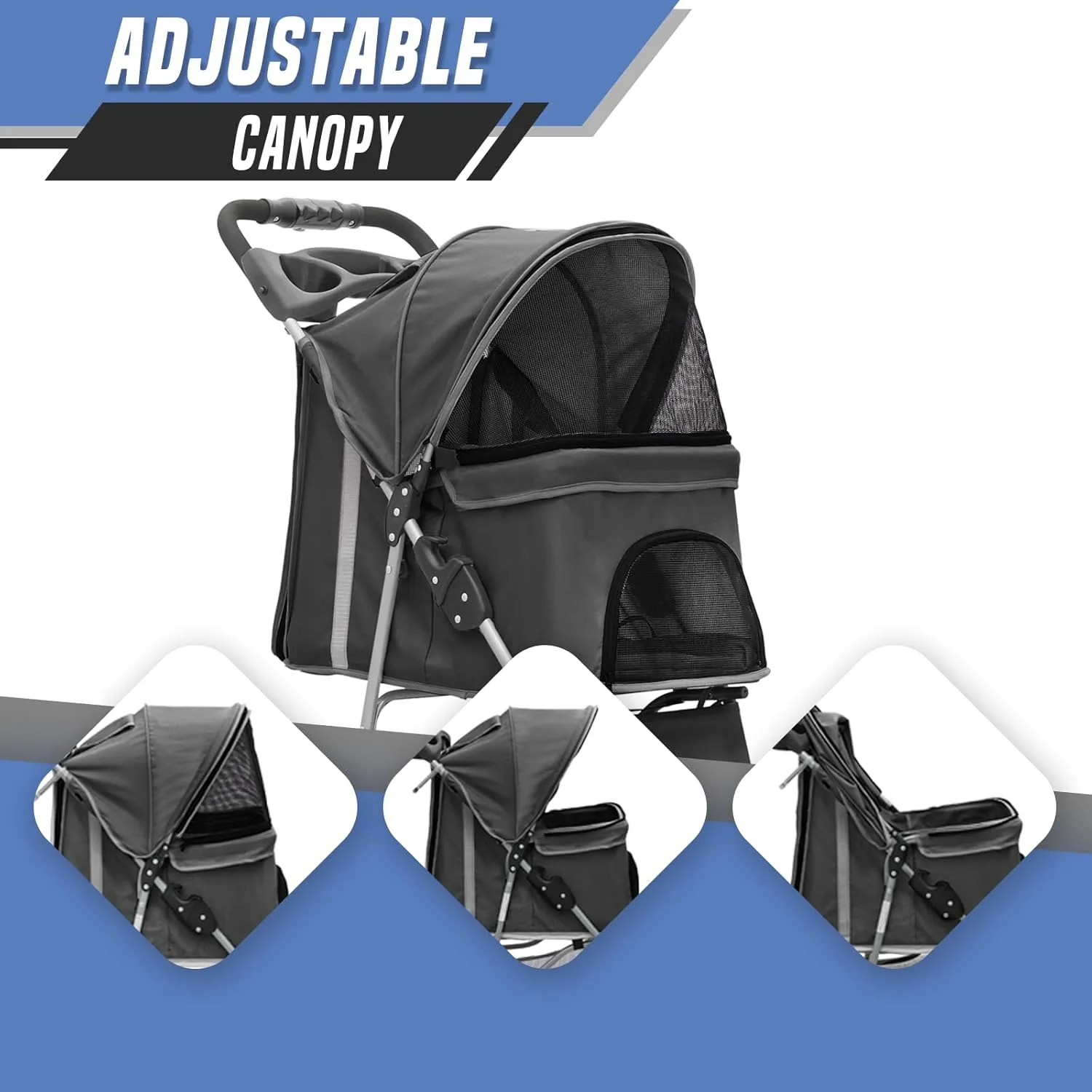 Cat Dog Stroller,3-Wheels Pet Stroller for Medium/Puppy Dogs 30 Lbs, Cat Strollers for 1 Cats, Foldable Dog Stroller with Storage Basket and Cup Holder, Breathable Mesh Black