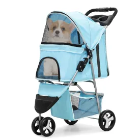 Cat Dog Stroller,3-Wheels Pet Stroller for Medium/Puppy Dogs 30 Lbs, Cat Strollers for 1 Cats, Foldable Dog Stroller with Storage Basket and Cup Holder, Breathable Mesh Mint