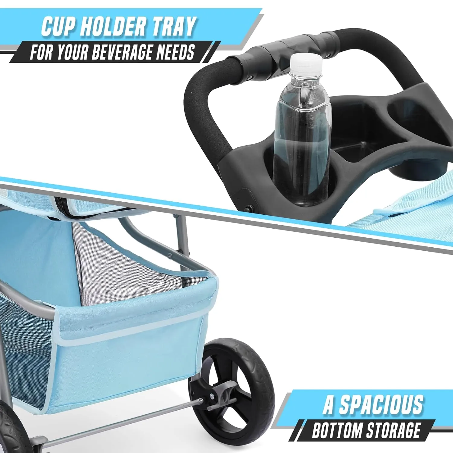 Cat Dog Stroller,3-Wheels Pet Stroller for Medium/Puppy Dogs 30 Lbs, Cat Strollers for 1 Cats, Foldable Dog Stroller with Storage Basket and Cup Holder, Breathable Mesh Mint
