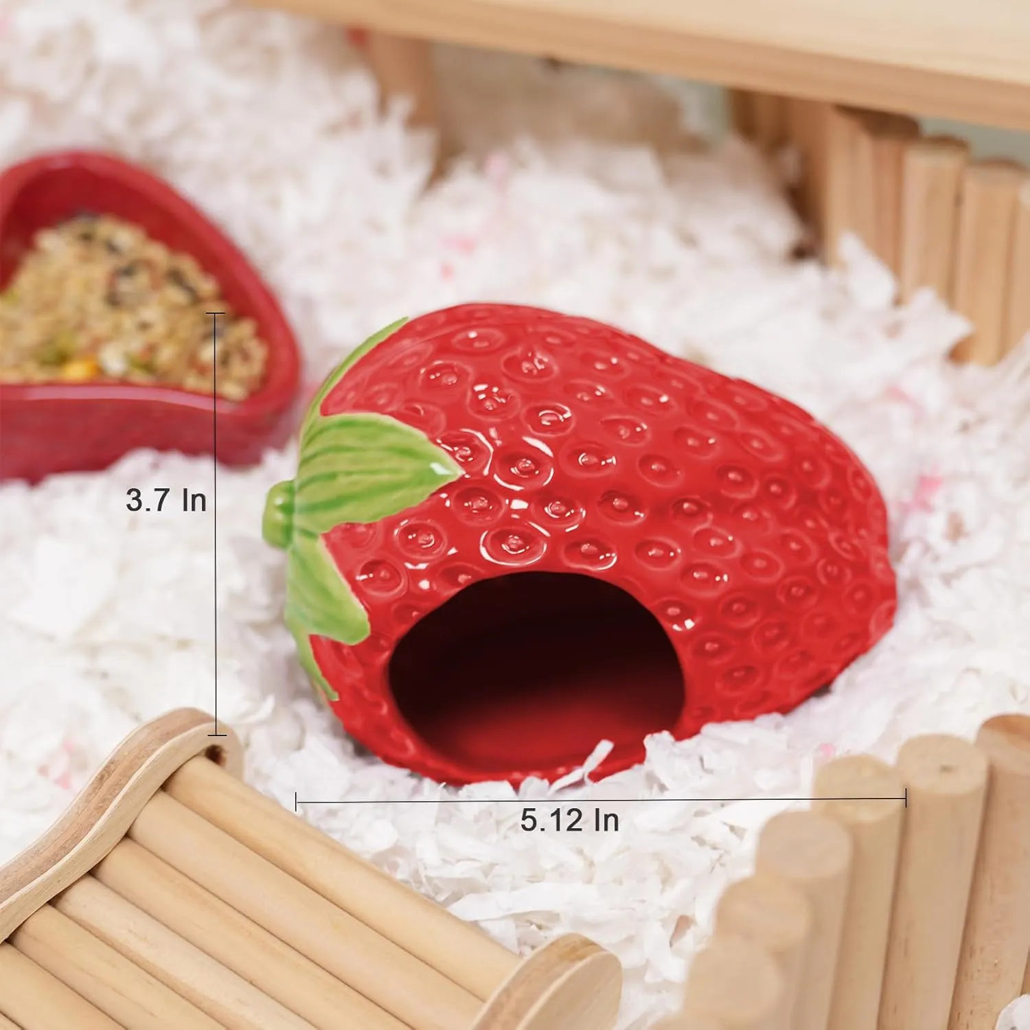 Ceramic Hamster Hideout, Strawberry Hamster House and Habitat, Syrian Hamster Hideout Decor Cool Bed for All Season Gerbil, Mice Guinea Pig