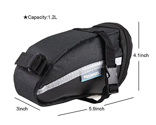 CestMall 1.2L Bicycle & MTB Cycling PU Saddle Bag, Waterproof Bike Bag Back Seat Pouch, Bicycle Repair Tools Pocket Pack with Reflective Stripes (New Black)
