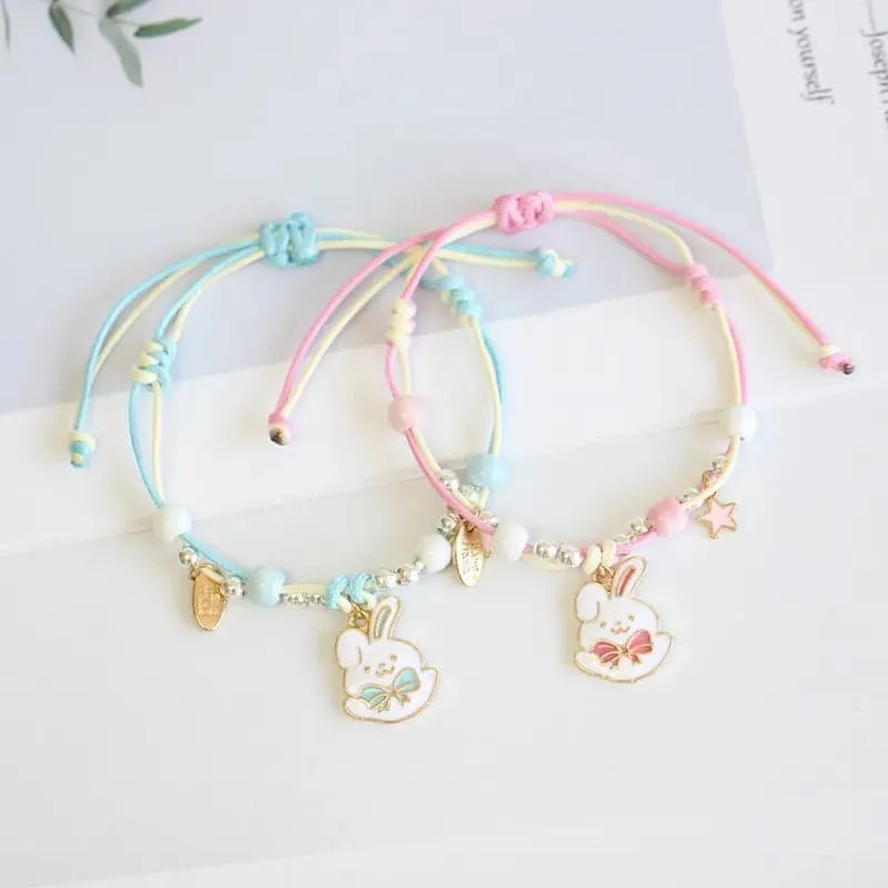 Children's Adjustable Blue 'Happy Bunny Rabbit' Wish Bracelet / Friendship Bracelet