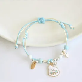 Children's Adjustable Blue 'Happy Bunny Rabbit' Wish Bracelet / Friendship Bracelet